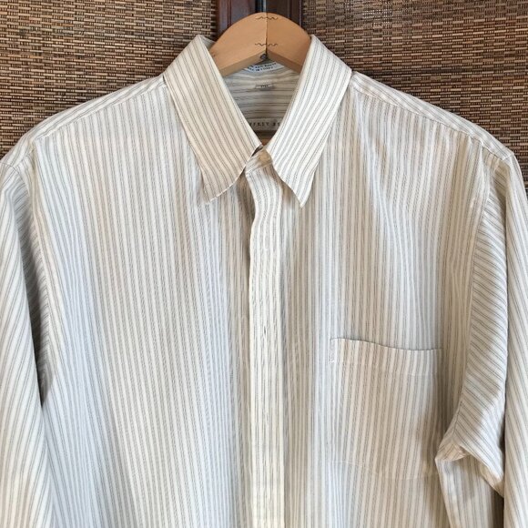 Geoffrey Beene Pinstripe Button-Down Shirt: Cream Black, Men's Size 16-1/2 32/33 - Picture 4 of 11